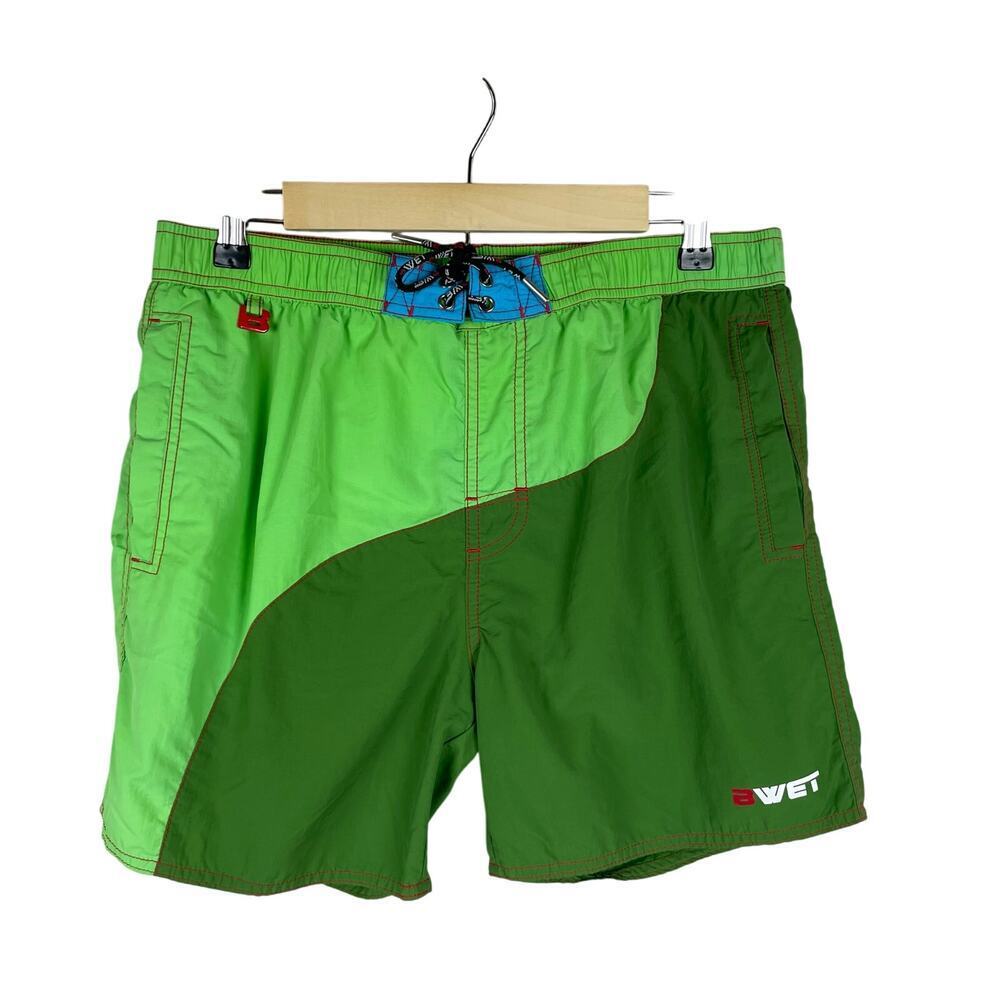 Bwet Men's Swim Trunks XL Shades of Green, Mesh Lining, Pockets, 100% Polyamide